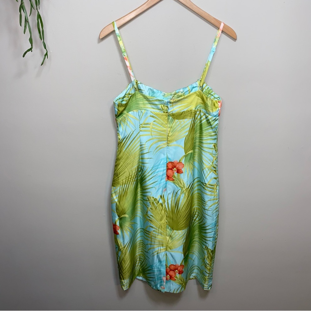 Tommy Bahama Dress Womens 12 Silk Plus Sundress Spaghetti Straps Tropical Blue - Picture 2 of 11
